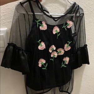 Black Mesh blouse with underlining!